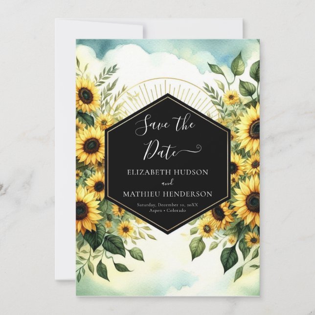 Custom Typography Sunflower Wedding Save The Date (Front)