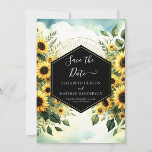 Custom Typography Sunflower Wedding Save The Date
