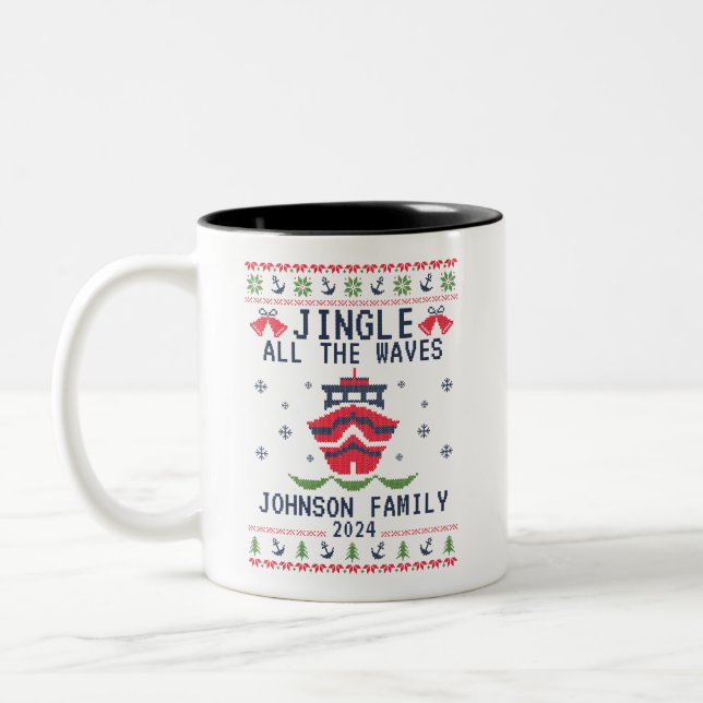 Custom Ugly Christmas Cruise Family Matching Group Two-Tone Coffee Mug (Left)