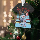Custom Ugly Sweater- Antlered Snowman Christmas  Ornament<br><div class="desc">Add a touch of whimsical charm to your Christmas tree with our delightful Personalized "Ugly Sweater" Antlered Snowman Christmas Ornament! This unique acrylic ornament, shaped like a festive sweater, is a perfect addition to your holiday decor or a fun gift for any "ugly sweater" enthusiast. The front features our adorable...</div>