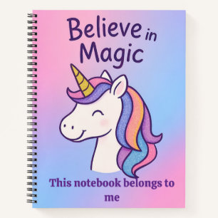 Custom Unicorn Believe in Magic Notebook for Girls