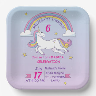Custom Unicorn Birthday Square Plate - Girl Party