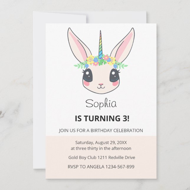 Custom Unicorn Cute Pink Birthday Party Invitation (Front)