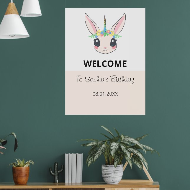 Custom Unicorn Cute Pink Birthday Party  Poster (Living Room 1)