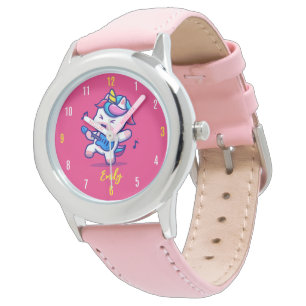 Custom Unicorn Girls Name Pink Strap Kids Watch