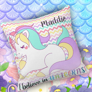 Custom   Unicorn   Rainbow Chevron   Throw Pillow