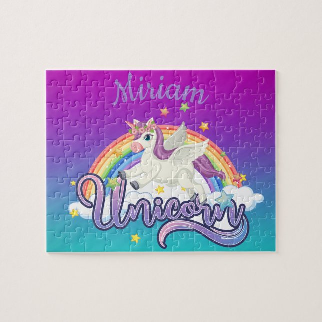 Custom Unicorn Rainbow Personalized Jigsaw Puzzle (Horizontal)
