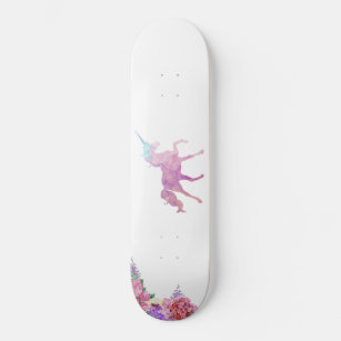 Custom Unicorn Skateboard with watercolor flowers