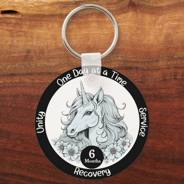 Custom Unicorn Sobriety Milestone Gift Keychain (Front)
