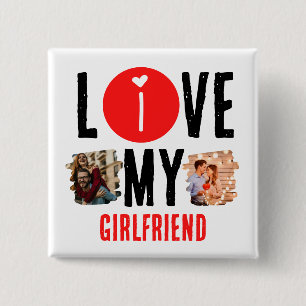 Custom Unique 2 photo Collage I Love My Girlfriend Inch Square Button