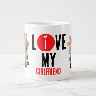 Custom Unique 2 photo Collage I Love My Girlfriend Large Coffee Mug