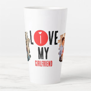 Custom Unique 2 photo Collage I Love My Girlfriend Latte Mug