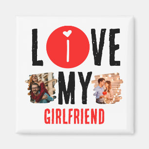 Custom Unique 2 photo Collage I Love My Girlfriend Magnet
