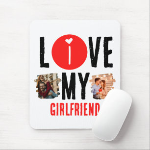 Custom Unique 2 photo Collage I Love My Girlfriend Mouse Pad