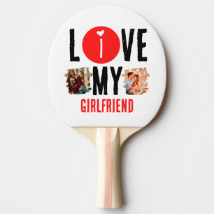 Custom Unique 2 photo Collage I Love My Girlfriend Ping Pong Paddle