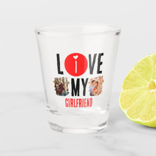 Custom Unique 2 photo Collage I Love My Girlfriend Shot Glass