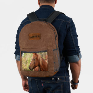 Custom unique combination Brown horse and leather Printed Backpack