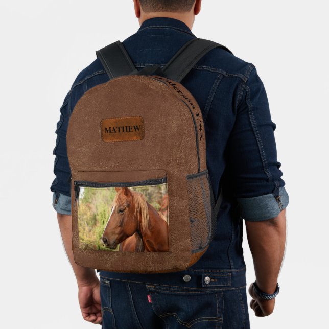 Custom unique combination Brown horse and leather Printed Backpack (Insitu (Model))