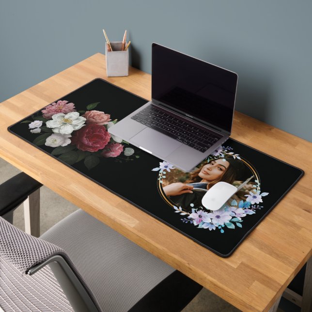 Custom Unique Graduate Photo Roses Bloom Desk Mat (Office 2)
