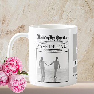 Custom Unique Minimalist Newspaper Save the Date Coffee Mug