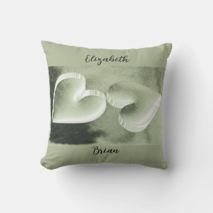 Custom unique modern elegant two silver hearts throw pillow