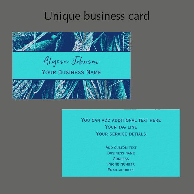 Custom Unique Modern Turquoise Nature Photo  Business Card (Customize these original photo business cards. Turquoise botanical modern custom template.)