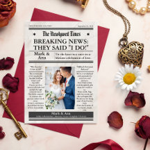 Custom Unique Newspaper Wedding Thank You Card 