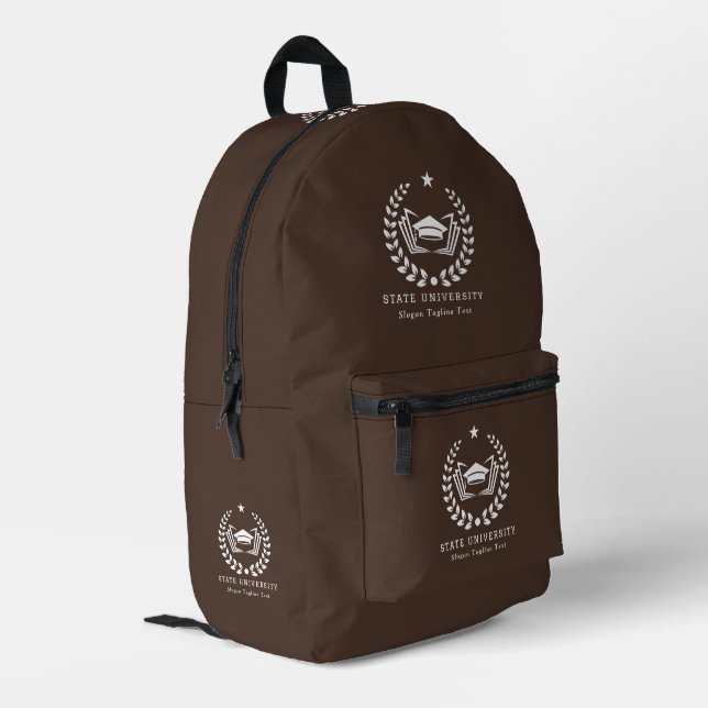 Custom University Logo Brown Background Printed Backpack (Back Corner Left)