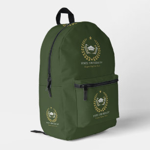 Custom University Logo Military Green Background Printed Backpack