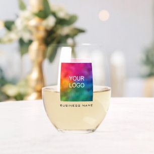 Custom Upload Business Logo Here Add Name Text Stemless Wine Glass
