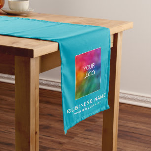 Custom Upload Business Logo Solid Colour Azure Blu Medium Table Runner
