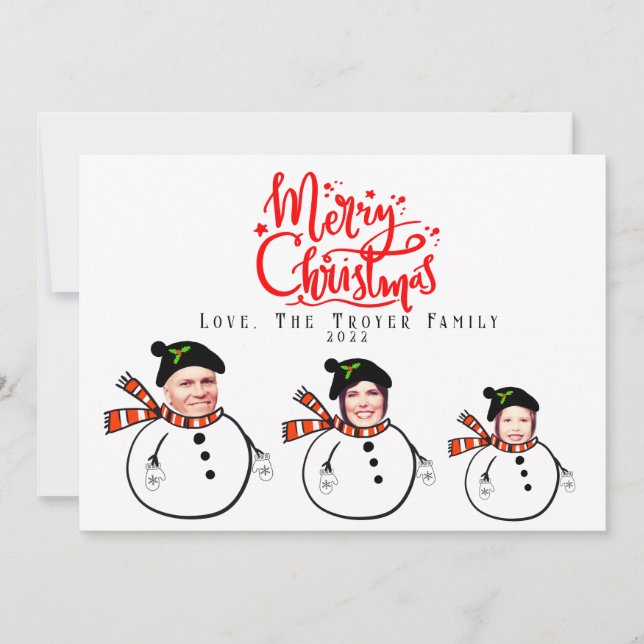 Custom Upload Family Photo Faces Christmas Card (Front)