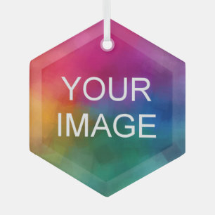 Custom Upload Your Image Photo or Logo Hexagon Glass Ornament
