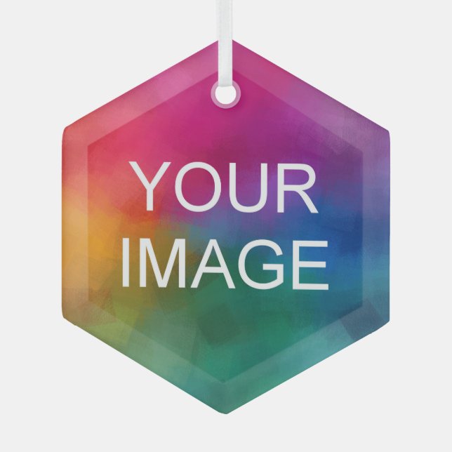 Custom Upload Your Image Photo or Logo Hexagon Glass Ornament (Front)