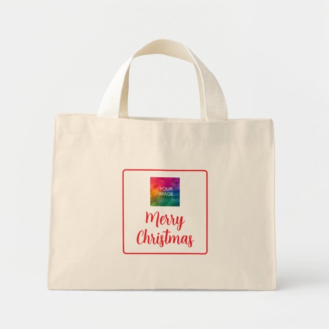 Custom Upload Your Photo or Logo Merry Christmas Mini Tote Bag (Front)