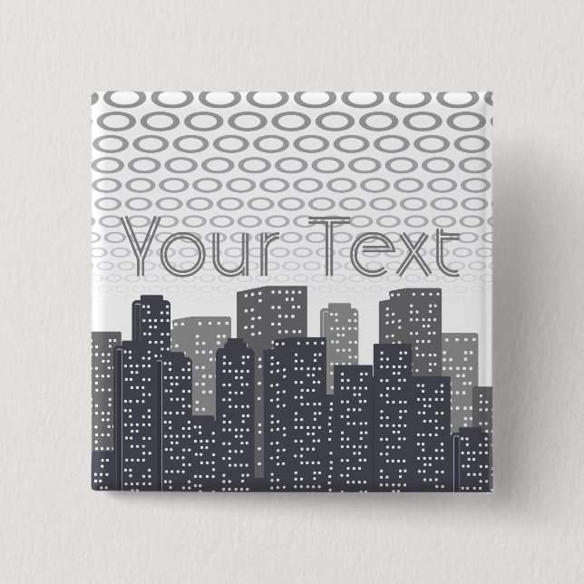 Custom Urban Cityscape Shades of Grey Custom Text 2 Inch Square Button (Front)