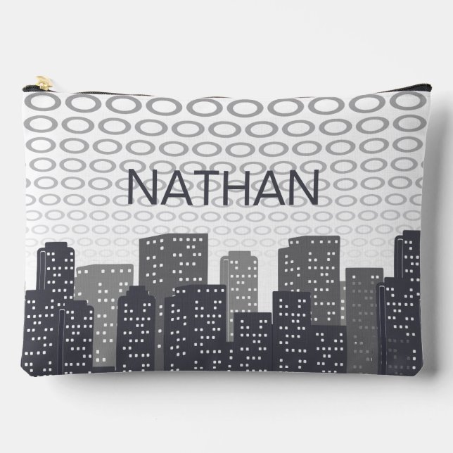 Custom Urban Cityscape Shades of Grey Personalised Accessory Pouch (Front)