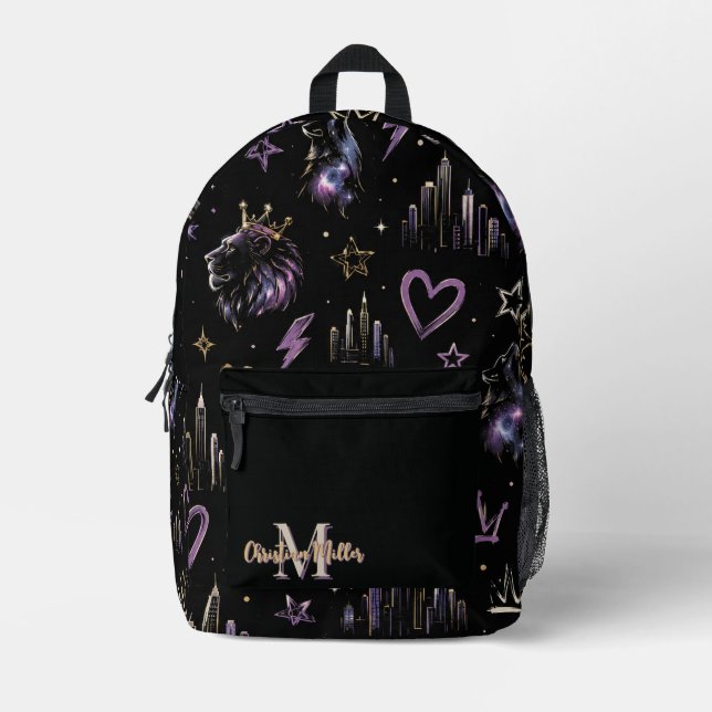 Custom Urban Graffiti Cosmic Doodle  Printed Backpack (Front)