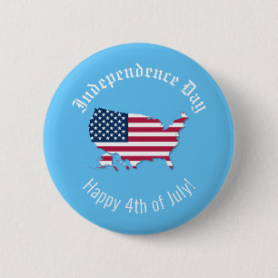 Custom US Map Flag Independence Day Happy July 4th 2 Inch Round Button