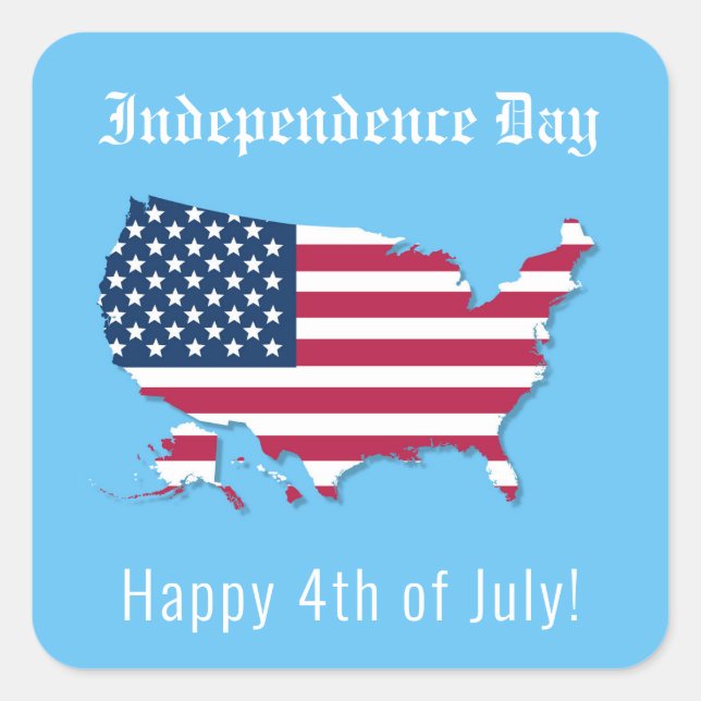 Custom US Map Flag Independence Day Happy July 4th Square Sticker (Front)