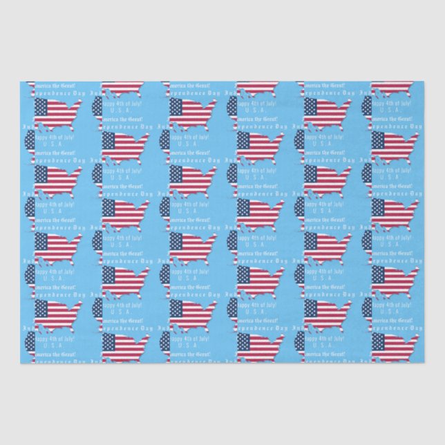 Custom US Map Flag Independence Day Happy July 4th Tissue Paper (Front)