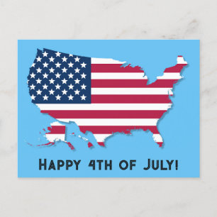 Custom US Map Flag Red White Blue Happy July 4th Postcard