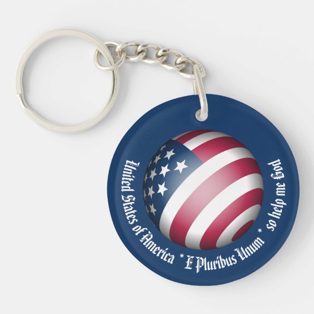 Custom USA Flag and Map Globe, Naturalization Oath Keychain (Front)
