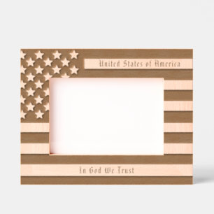Custom USA Motto and American Flag Etched Frames