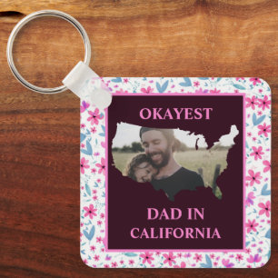 Custom USA photo Okayest dad Fathers day Keychain