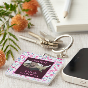 Custom USA photo Okayest dad Fathers day Keychain