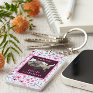 Custom USA photo Okayest dad Fathers day Keychain