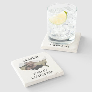 Custom USA photo Okayest dad Fathers day Stone Coaster