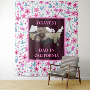 Custom USA photo Okayest dad Fathers day Tapestry