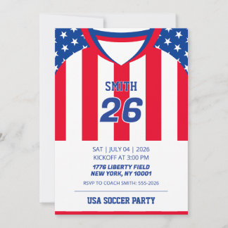 Custom USA Soccer Jersey Birthday Invitation